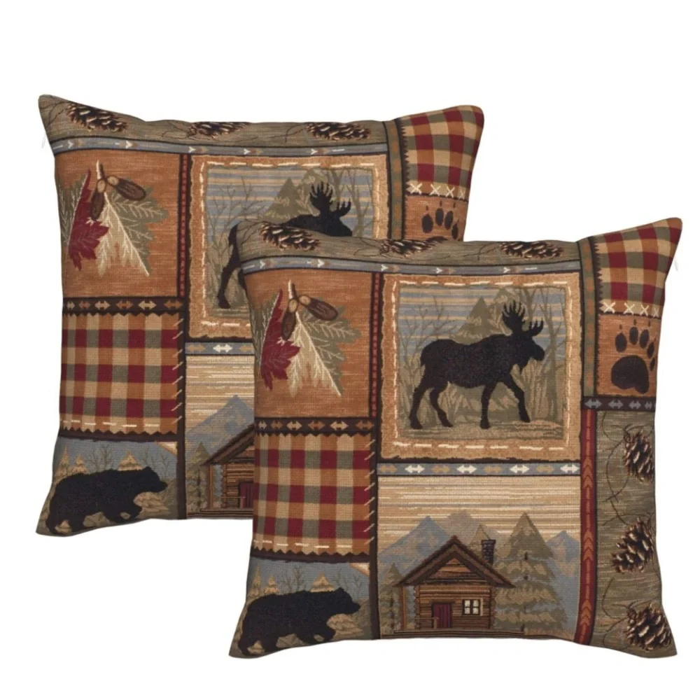 Rustic Lodge Throw Pillows with Moose Design